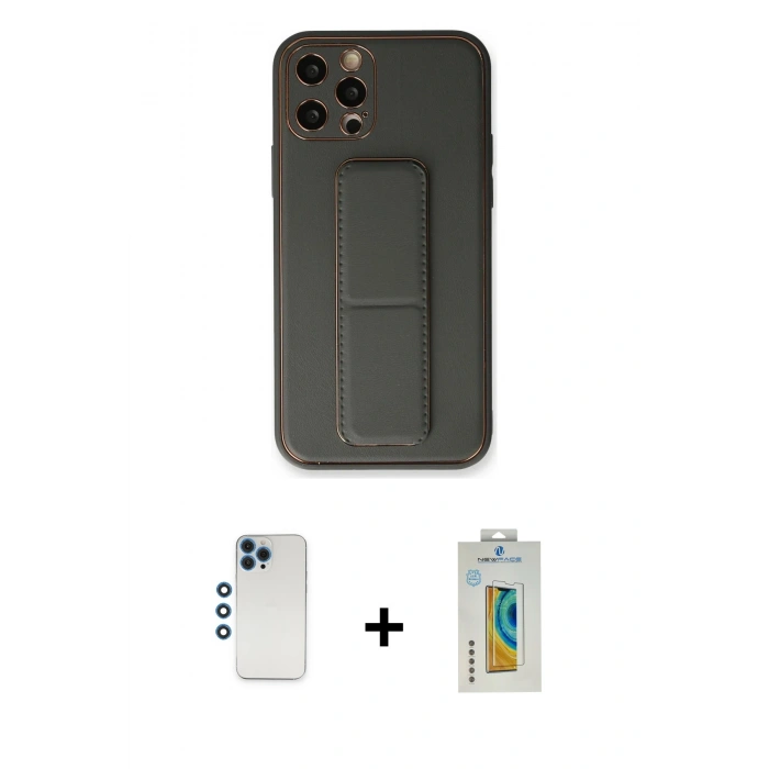 MARSİLYAN™- iPhone 12 Pro Kılıf Akış Doku - Siyah Polymer Nano Ekran Koruyucu + Mavi Shine Kamera Lens