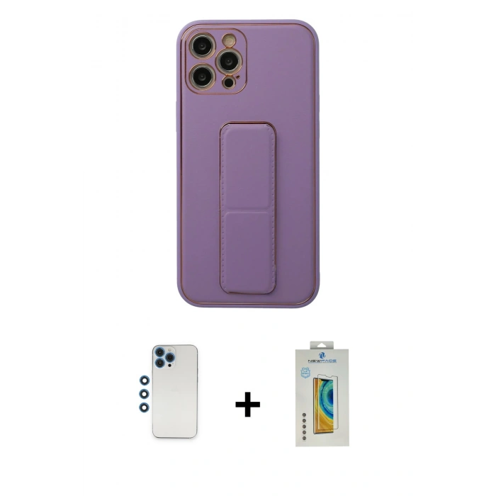 MARSİLYAN™- iPhone 12 Pro Kılıf Akış Doku - Siyah Polymer Nano Ekran Koruyucu + Mavi Shine Kamera Lens