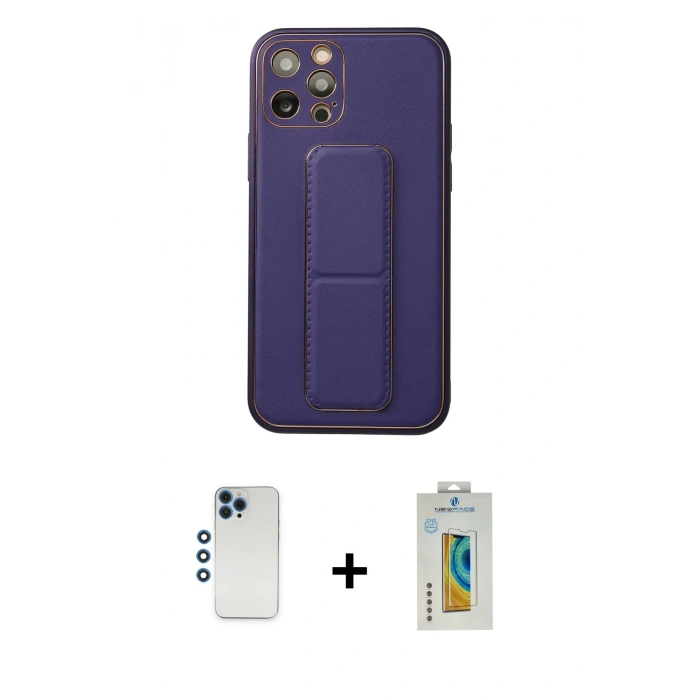 MARSİLYAN™- iPhone 12 Pro Kılıf Akış Doku - Siyah Polymer Nano Ekran Koruyucu + Mavi Shine Kamera Lens