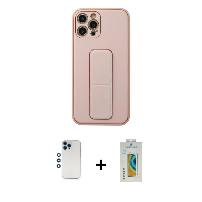 MARSİLYAN™- iPhone 12 Pro Kılıf Akış Doku - Siyah Polymer Nano Ekran Koruyucu + Mavi Shine Kamera Lens