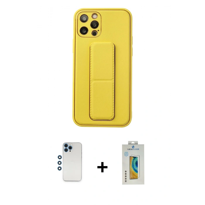 MARSİLYAN™- iPhone 12 Pro Kılıf Akış Doku - Siyah Polymer Nano Ekran Koruyucu + Mavi Shine Kamera Lens