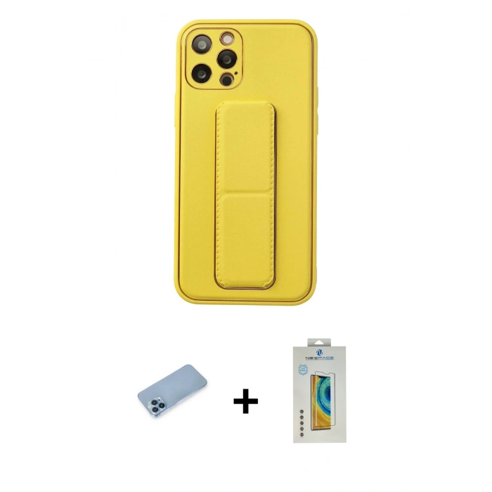MARSİLYAN™- iPhone 12 Pro Kılıf Akış Doku - Siyah Polymer Nano Ekran Koruyucu + Mavi Shine Kamera Lens Koruma Cam