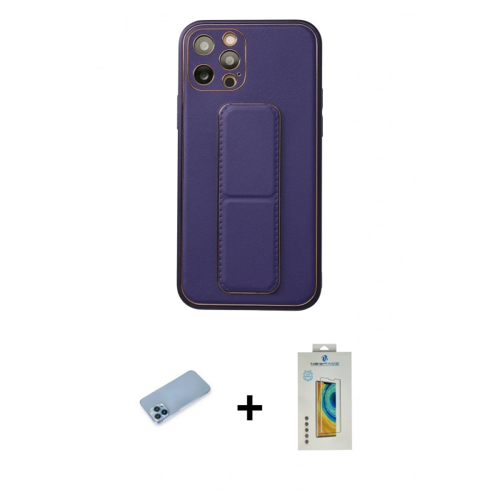 MARSİLYAN™- iPhone 12 Pro Kılıf Akış Doku - Siyah Polymer Nano Ekran Koruyucu + Mavi Shine Kamera Lens Koruma Cam