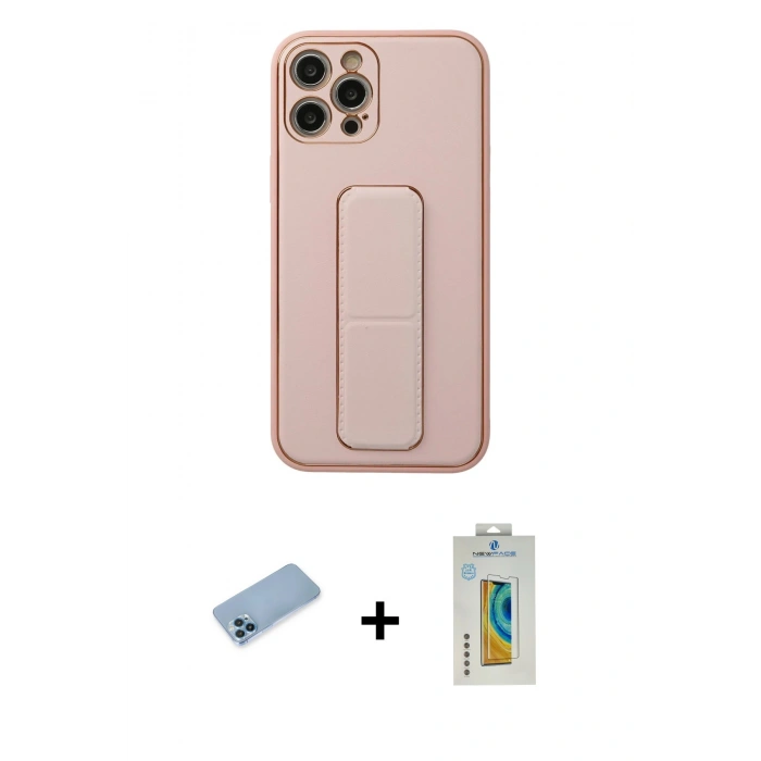 MARSİLYAN™- iPhone 12 Pro Kılıf Akış Doku - Siyah Polymer Nano Ekran Koruyucu + Mavi Shine Kamera Lens Koruma Cam