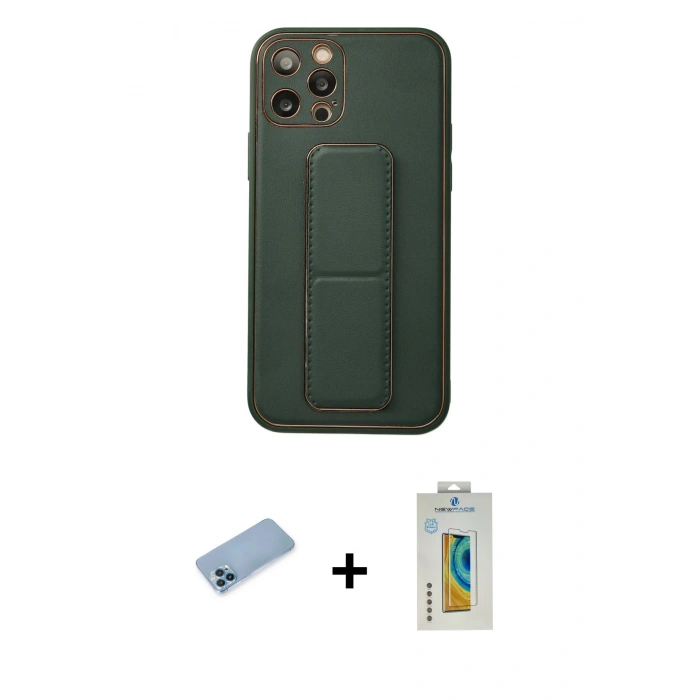 MARSİLYAN™- iPhone 12 Pro Kılıf Akış Doku - Siyah Polymer Nano Ekran Koruyucu + Mavi Shine Kamera Lens Koruma Cam