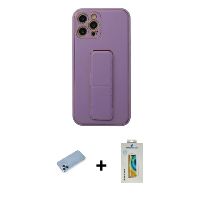 MARSİLYAN™- iPhone 12 Pro Kılıf Akış Doku - Siyah Polymer Nano Ekran Koruyucu + Mavi Shine Kamera Lens Koruma Cam