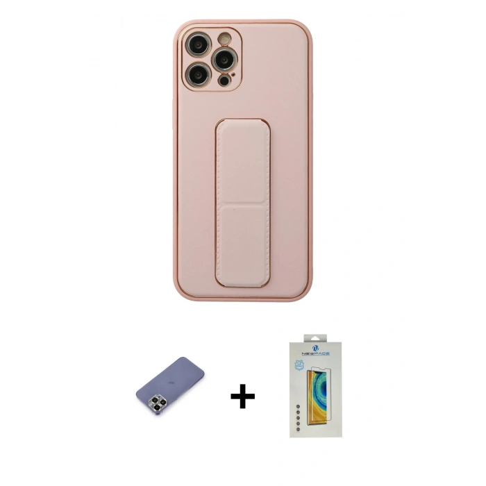 MARSİLYAN™- iPhone 12 Pro Kılıf Akış Doku - Siyah Polymer Nano Ekran Koruyucu + Metal Kamera Lens Koruma Cam - GD