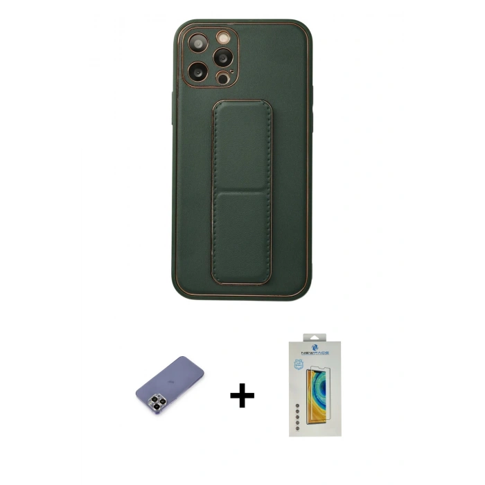 MARSİLYAN™- iPhone 12 Pro Kılıf Akış Doku - Siyah Polymer Nano Ekran Koruyucu + Metal Kamera Lens Koruma Cam - GD