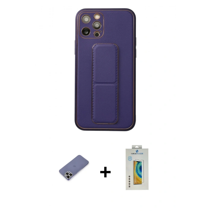 MARSİLYAN™- iPhone 12 Pro Kılıf Akış Doku - Siyah Polymer Nano Ekran Koruyucu + Metal Kamera Lens Koruma Cam - GD