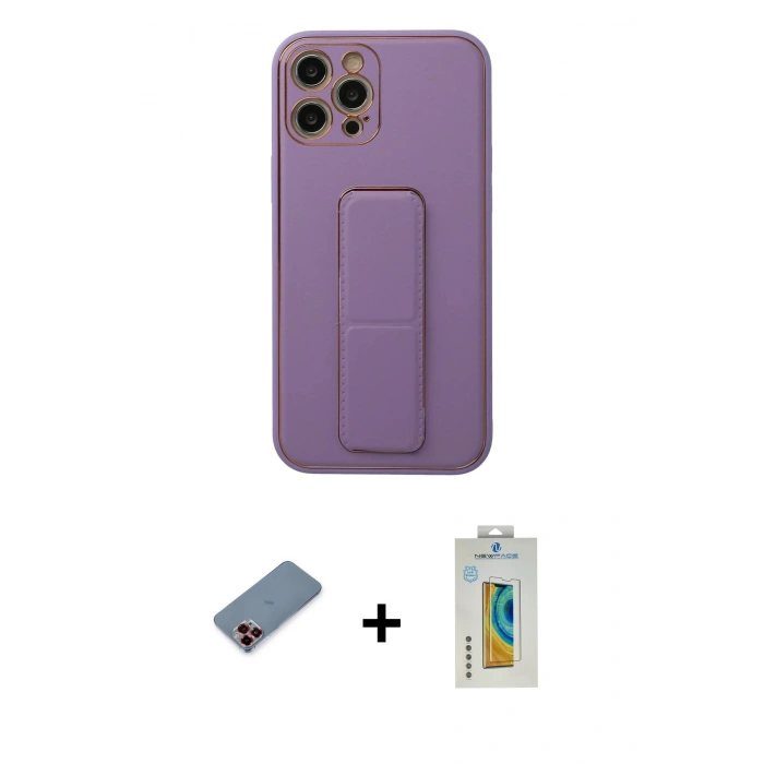 MARSİLYAN™- iPhone 12 Pro Kılıf Akış Doku - Siyah Polymer Nano Ekran Koruyucu + Metal Kamera Lens Koruma Cam - KI