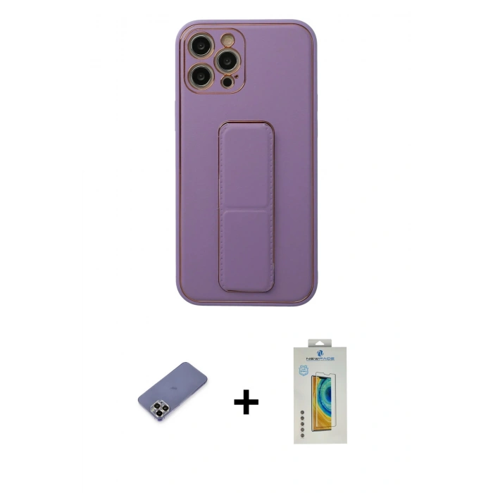 MARSİLYAN™- iPhone 12 Pro Kılıf Akış Doku - Siyah Polymer Nano Ekran Koruyucu + Metal Kamera Lens Koruma Cam - GD