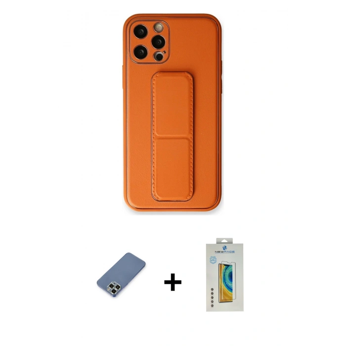 MARSİLYAN™- iPhone 12 Pro Kılıf Akış Doku - Siyah Polymer Nano Ekran Koruyucu + Metal Kamera Lens Koruma Cam - AKYL