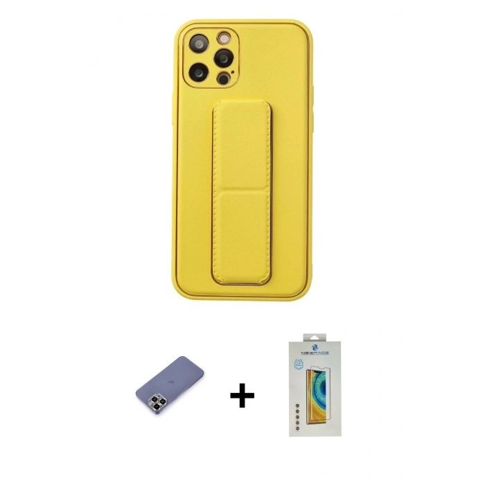 MARSİLYAN™- iPhone 12 Pro Kılıf Akış Doku - Siyah Polymer Nano Ekran Koruyucu + Metal Kamera Lens Koruma Cam - GD