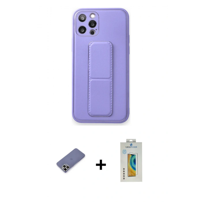 MARSİLYAN™- iPhone 12 Pro Kılıf Akış Doku - Siyah Polymer Nano Ekran Koruyucu + Metal Kamera Lens Koruma Cam - GD