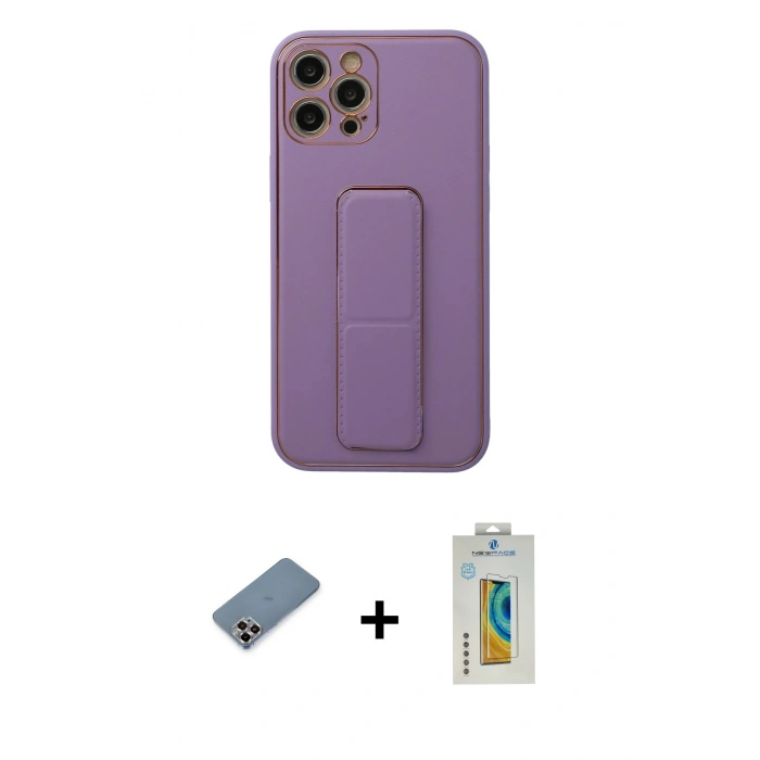 MARSİLYAN™- iPhone 12 Pro Kılıf Akış Doku - Siyah Polymer Nano Ekran Koruyucu + Metal Kamera Lens Koruma Cam - MR
