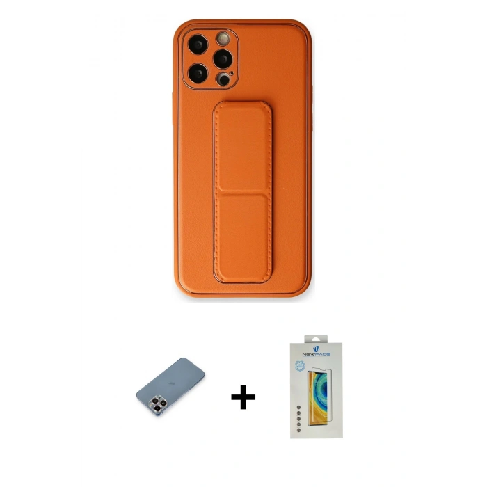 MARSİLYAN™- iPhone 12 Pro Kılıf Akış Doku - Siyah Polymer Nano Ekran Koruyucu + Metal Kamera Lens Koruma Cam - MR
