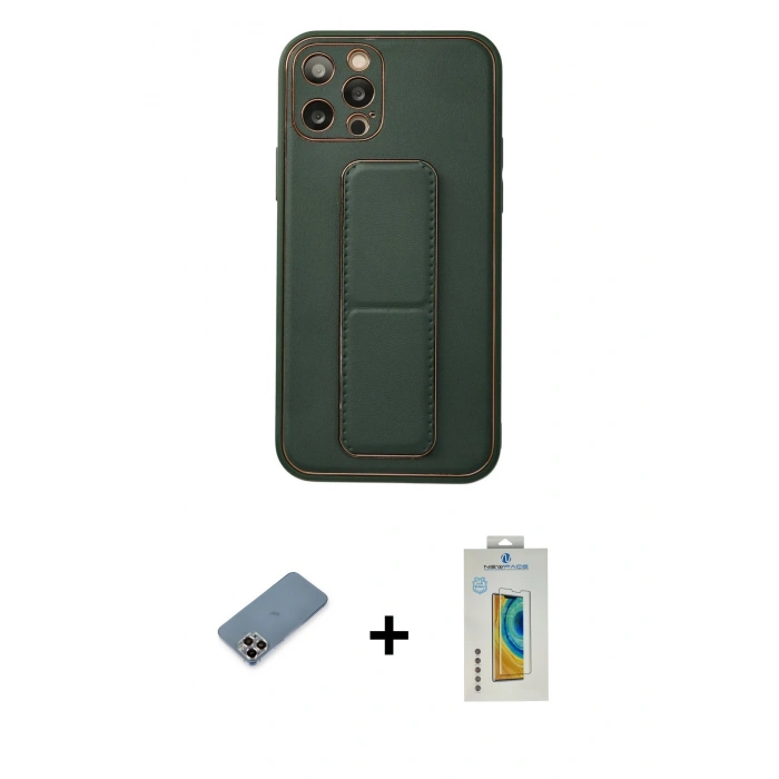 MARSİLYAN™- iPhone 12 Pro Kılıf Akış Doku - Siyah Polymer Nano Ekran Koruyucu + Metal Kamera Lens Koruma Cam - MR
