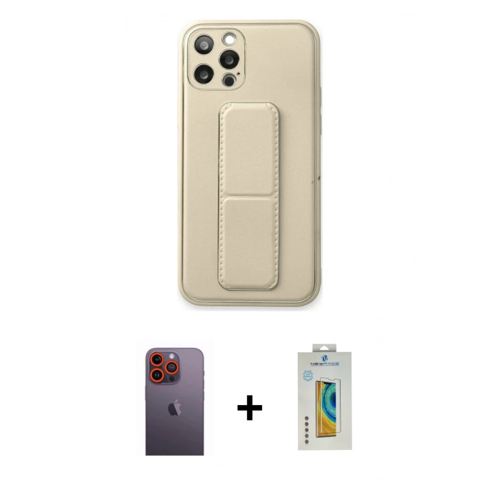 MARSİLYAN™- iPhone 12 Pro Kılıf Akış Doku - Siyah Polymer Nano Ekran Koruyucu + Neon Fosforlu Kamera Lens - TU