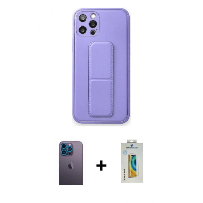 MARSİLYAN™- iPhone 12 Pro Kılıf Akış Doku - Siyah Polymer Nano Ekran Koruyucu + Neon Fosforlu Kamera Lens - MI