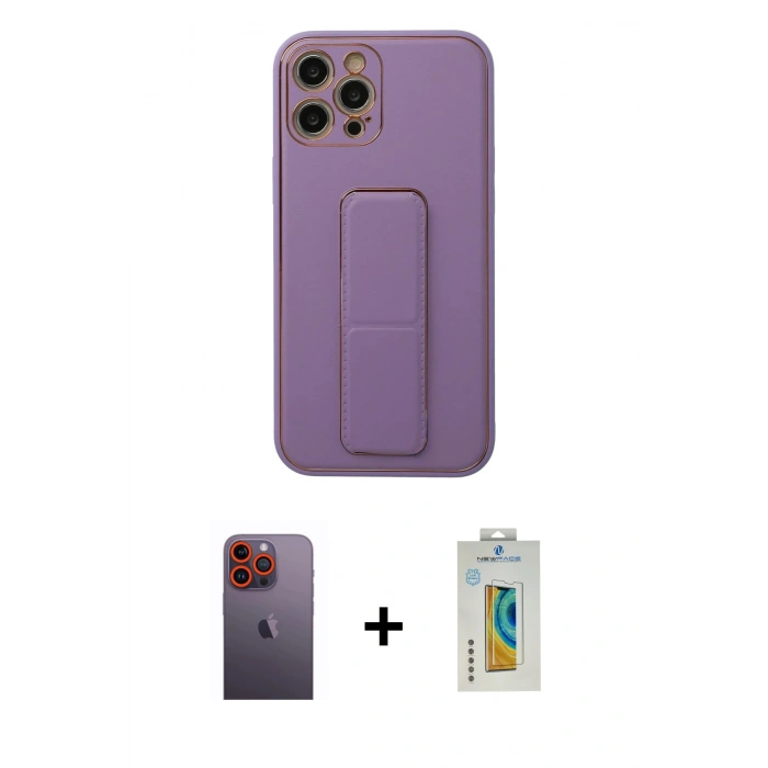 MARSİLYAN™- iPhone 12 Pro Kılıf Akış Doku - Siyah Polymer Nano Ekran Koruyucu + Neon Fosforlu Kamera Lens - TU