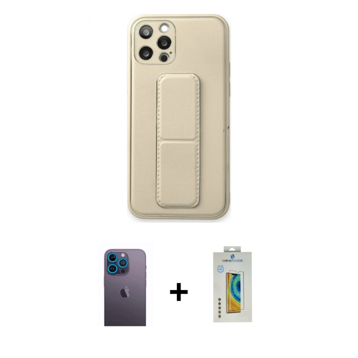 MARSİLYAN™- iPhone 12 Pro Kılıf Akış Doku - Siyah Polymer Nano Ekran Koruyucu + Neon Fosforlu Kamera Lens - MI