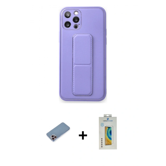 MARSİLYAN™- iPhone 12 Pro Kılıf Akış Doku - Siyah Polymer Nano Ekran Koruyucu + Shine Kamera Lens Koruma Cam - PE