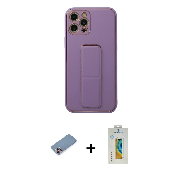 MARSİLYAN™- iPhone 12 Pro Kılıf Akış Doku - Siyah Polymer Nano Ekran Koruyucu + Shine Kamera Lens Koruma Cam - PE