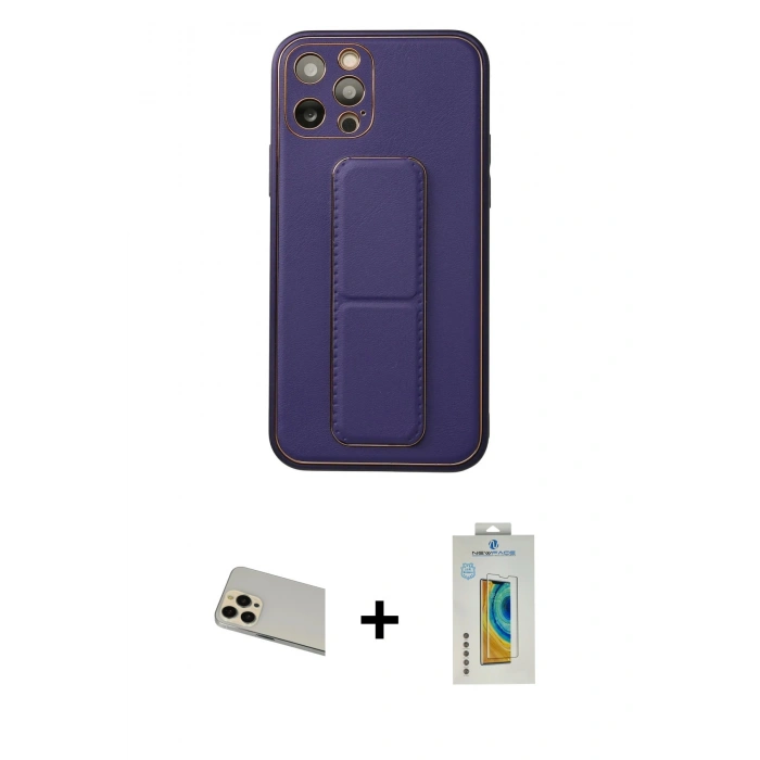 MARSİLYAN™- iPhone 12 Pro Kılıf Akış Doku - Siyah Polymer Nano Ekran Koruyucu + Rainbow Kamera Lens Koruma Cam - GD