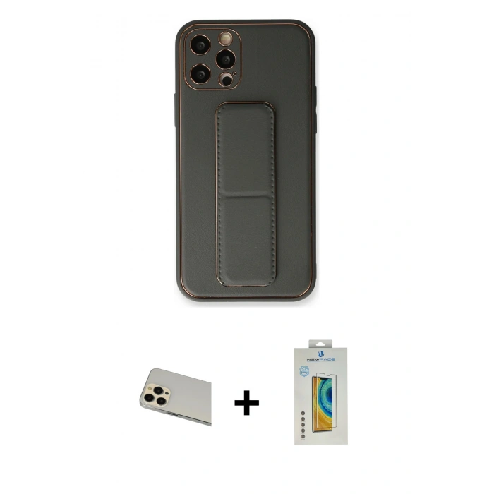 MARSİLYAN™- iPhone 12 Pro Kılıf Akış Doku - Siyah Polymer Nano Ekran Koruyucu + Rainbow Kamera Lens Koruma Cam - GD
