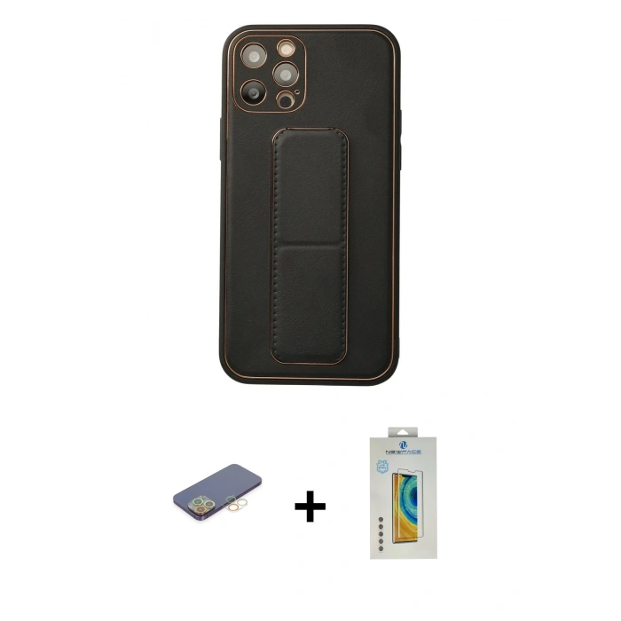 MARSİLYAN™- iPhone 12 Pro Kılıf Akış Doku - Siyah Polymer Nano Ekran Koruyucu + Renkli Kamera Lens Koruma Cam - SI