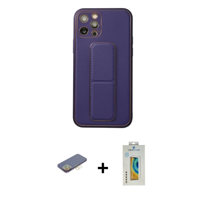 MARSİLYAN™- iPhone 12 Pro Kılıf Akış Doku - Siyah Polymer Nano Ekran Koruyucu + Renkli Kamera Lens Koruma Cam - SI