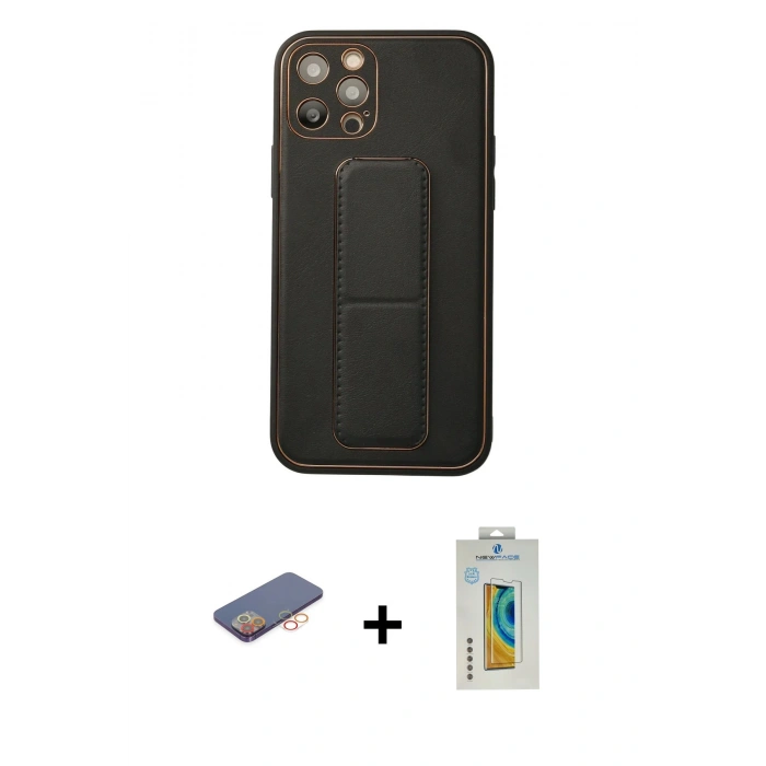 MARSİLYAN™- iPhone 12 Pro Kılıf Akış Doku - Siyah Polymer Nano Ekran Koruyucu + Renkli Kamera Lens Koruma Cam - TU