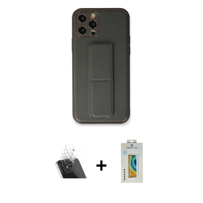 MARSİLYAN™- iPhone 12 Pro Kılıf Akış Doku - Siyah Polymer Nano Ekran Koruyucu + Kamera Lens Koruma Cam - SF