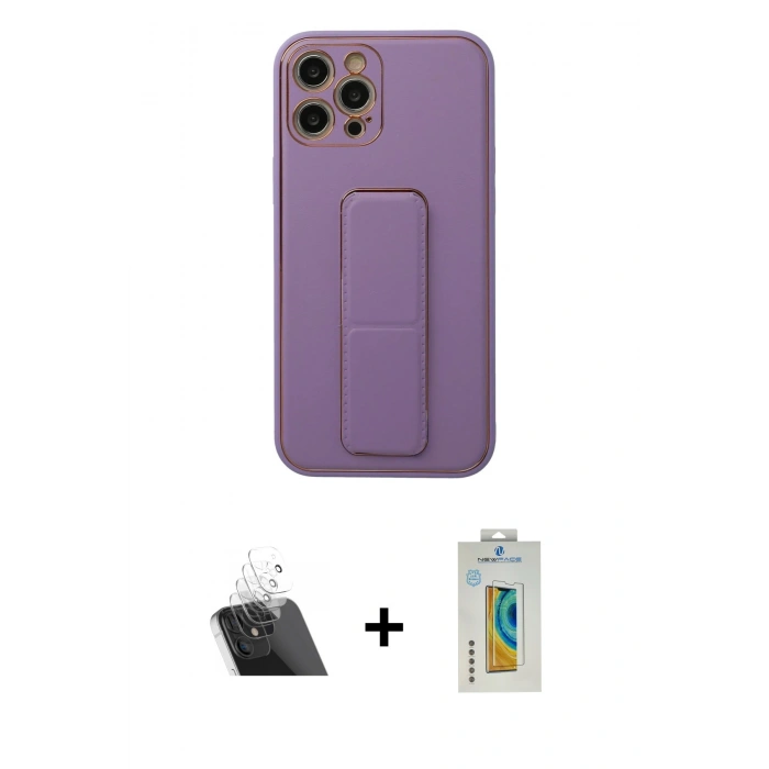 MARSİLYAN™- iPhone 12 Pro Kılıf Akış Doku - Siyah Polymer Nano Ekran Koruyucu + Kamera Lens Koruma Cam - SF