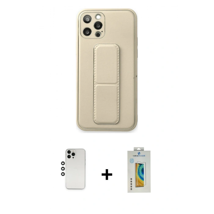 MARSİLYAN™- iPhone 12 Pro Kılıf Akış Doku - Siyah Polymer Nano Ekran Koruyucu + Shine Kamera Lens - GS