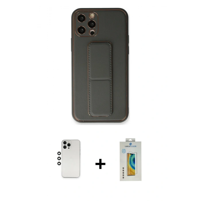 MARSİLYAN™- iPhone 12 Pro Kılıf Akış Doku - Siyah Polymer Nano Ekran Koruyucu + Shine Kamera Lens - GS