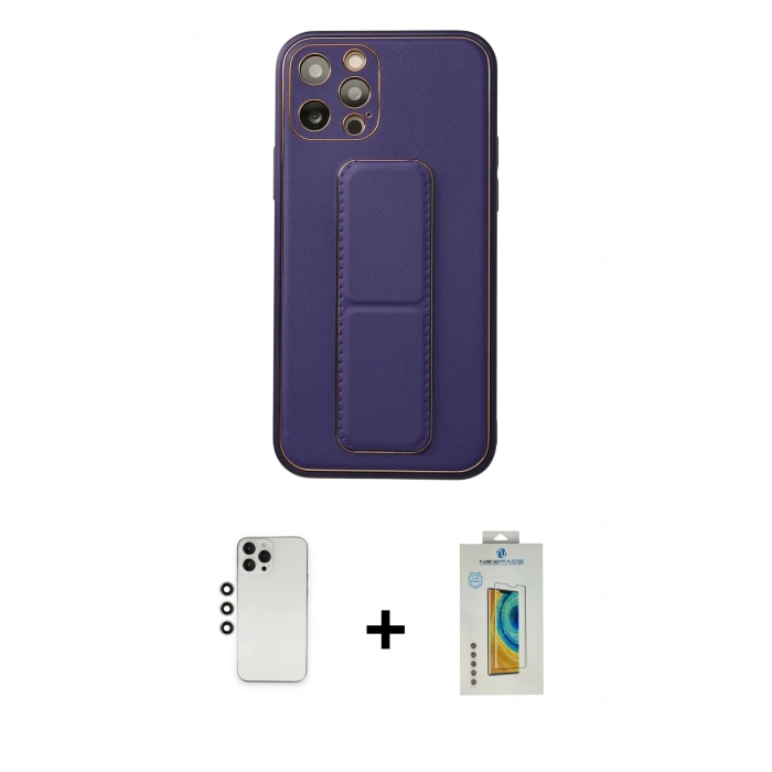 MARSİLYAN™- iPhone 12 Pro Kılıf Akış Doku - Siyah Polymer Nano Ekran Koruyucu + Shine Kamera Lens - GS