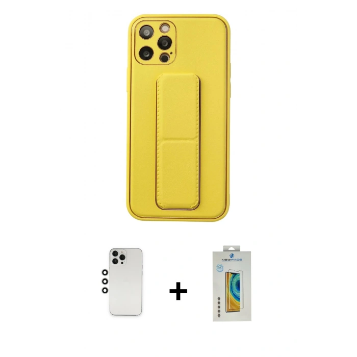 MARSİLYAN™- iPhone 12 Pro Kılıf Akış Doku - Siyah Polymer Nano Ekran Koruyucu + Shine Kamera Lens - GS