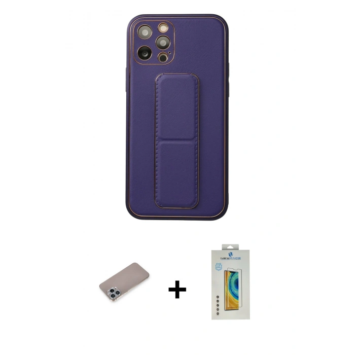 MARSİLYAN™- iPhone 12 Pro Kılıf Akış Doku - Siyah Polymer Nano Ekran Koruyucu + Shine Kamera Lens Koruma Cam - SABE