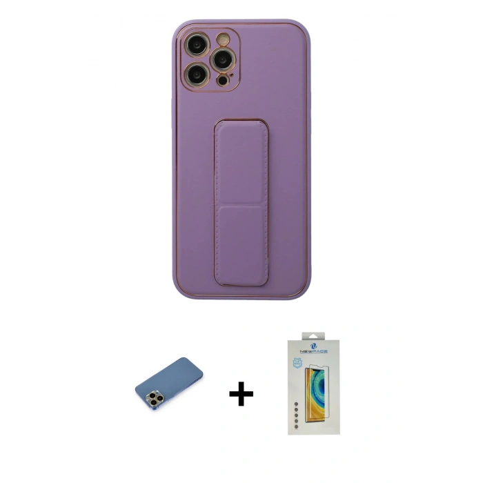 MARSİLYAN™- iPhone 12 Pro Kılıf Akış Doku - Siyah Polymer Nano Ekran Koruyucu + Shine Kamera Lens Koruma Cam - GD