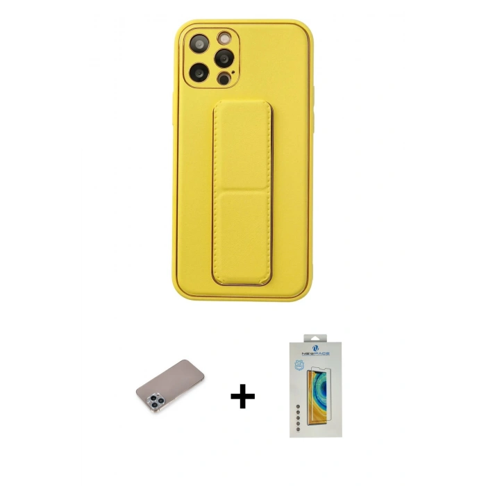 MARSİLYAN™- iPhone 12 Pro Kılıf Akış Doku - Siyah Polymer Nano Ekran Koruyucu + Sierra Blue Shine Kamera Lens Koruma Cam