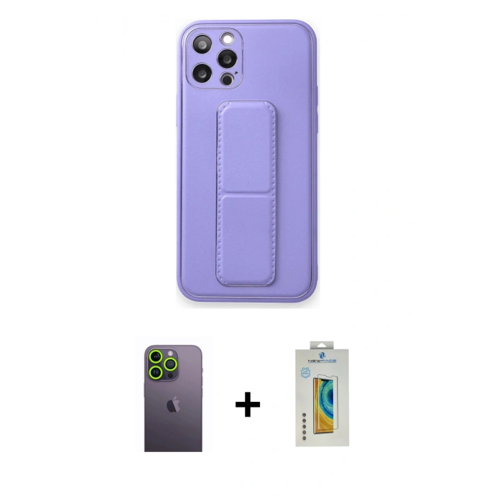 MARSİLYAN™- iPhone 12 Pro Kılıf Akış Doku - Siyah Polymer Nano Ekran Koruyucu + Neon Fosforlu Kamera Lens - YL