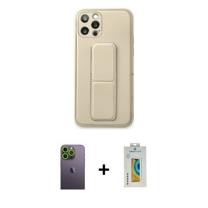 MARSİLYAN™- iPhone 12 Pro Kılıf Akış Doku - Siyah Polymer Nano Ekran Koruyucu + Neon Fosforlu Kamera Lens - YL