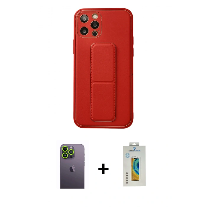 MARSİLYAN™- iPhone 12 Pro Kılıf Akış Doku - Siyah Polymer Nano Ekran Koruyucu + Neon Fosforlu Kamera Lens - YL