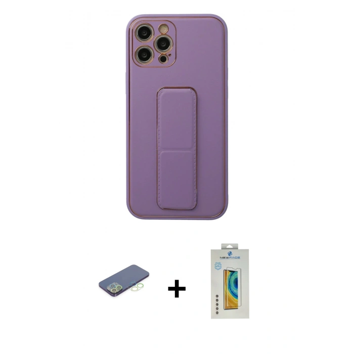 MARSİLYAN™- iPhone 12 Pro Kılıf Akış Doku - Siyah Polymer Nano Ekran Koruyucu + Yeşil Renkli Kamera Lens Koruma Cam