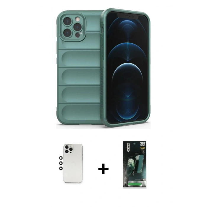 MARSİLYAN™- iPhone 12 Pro Kılıf Atlas Koleksiyonu - Şeffaf 360 Full Body Arka Koruyucu + Shine Kamera Lens - GS
