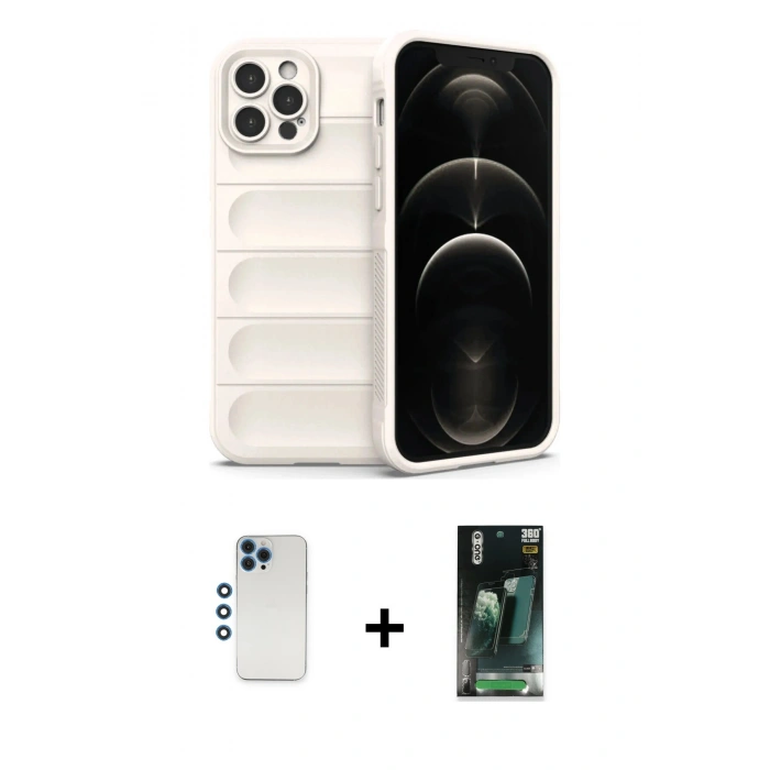 MARSİLYAN™- iPhone 12 Pro Kılıf Atlas Koleksiyonu - Şeffaf 360 Full Body Arka Koruyucu + Shine Kamera Lens - MI