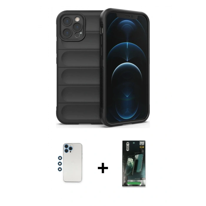 MARSİLYAN™- iPhone 12 Pro Kılıf Atlas Koleksiyonu - Şeffaf 360 Full Body Arka Koruyucu + Shine Kamera Lens - MI