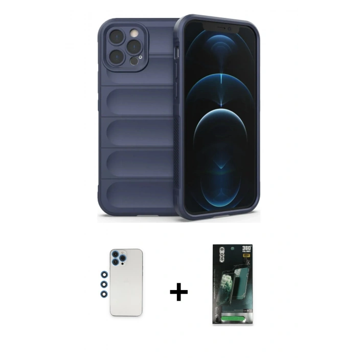 MARSİLYAN™- iPhone 12 Pro Kılıf Atlas Koleksiyonu - Şeffaf 360 Full Body Arka Koruyucu + Shine Kamera Lens - MI