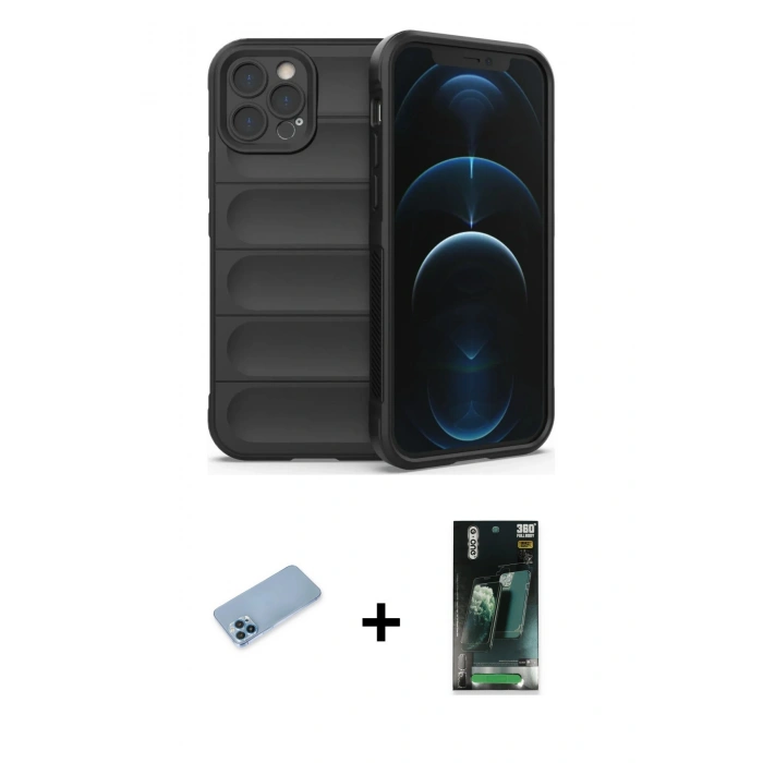 MARSİLYAN™- iPhone 12 Pro Kılıf Atlas Koleksiyonu - Şeffaf 360 Full Body Arka Koruyucu + Shine Kamera Lens Koruma Cam - MI